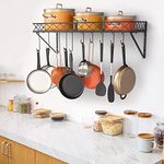 Craft Expertise Wall Mounted Pot Pan Racks, 25 Inches Saucepan Hanging Racks Utensils Hanging Shelves, Pan Rack for kitchen, Metal Cookware Organizer with 10 Hooks, Black, Hanging Shelves