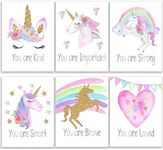 Unicorn Wall Decor For Girls Bedroom, Rainbow Unicorn Wall Art for Kids Girls Room Decor 6 Pieces, 8x10inch Unframed Posters, 02