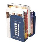 Winterworm® One Pair Vintage Fashion British Style London Telephone Booth Kiosk Thickening Iron Library School Office Home Study Metal Bookends Book End (Blue)