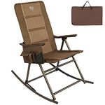 TIMBER RIDGE Folding Outdoor Rocker Side Pocket, Padded Rocking Lawn Chair Foldable for Camping Patio Yard, Supports 300 LBS, Carry Bag Included, Brown