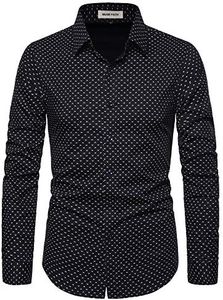 MUSE FATH Men's Long Sleeve Cotton Casual Button Up Fashion Dress Shirt-Black-XL