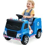 GYMAX Kids Ride On Garbage Truck, 12V Battery Powered Car with Remote Control, 6 Recycling Accessories, Music, Lights, Horn & Slow Start, Children Electric Vehicle for 3 Years Old + Boys Girls (Blue)