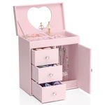 Vlando Musical Jewelry Box for Girls,4 Layer Large Music Jewelry Boxes with Ballerina,Girls Jewelry Box with Mirror, Birthday Childrens Gifts,Light Pink