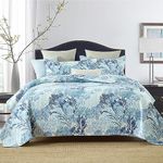 Autumn Dream Cotton Coastal Bedspread Quilt Sets Reversible Bedding Coverlet Sets, Starfish Seashell Bedspread, Marine Green Ocean, King Size (Blue Ocean Seaweed, Queen (90 by 98 inch))