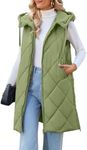 MEROKEETY Womens Sleeveless Quilted Long Puffer Vest Hooded Full Zip Jacket Coats with Pockets,PeaGreen,S