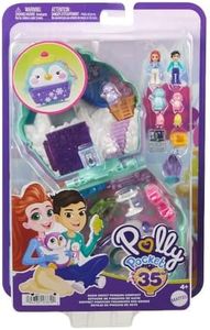 Polly Pocket Dolls and Playset, Travel Toy with Fidget Exterior, Snow Sweet Penguin Compact with 13 Accessories