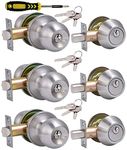 (3Sets) All Keyed Same Entry Door Knob and Single Cylinder Deadbolt Combo Set, Satin Nickel Exterior Door Knobs with Lock and Keys for Entrance and Front Door