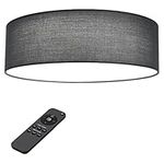 Navaris Flush Mount Ceiling Light - 12.6" Diameter Drum Lamp Shade LED Fixture with Remote Control - Bedroom Living Room - Dark Gray