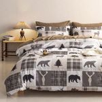 Wake In Cloud - Rustic Patchwork Comforter Set, Lodge Woodland Wildlife Bear Moose Elk Pine Trees Pattern Printed, Soft Microfiber Bedding (3pcs, King Size)