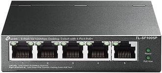 TP-Link 5 Port Fast Ethernet 10/100 Mbps PoE Switch (TL-SF1005P) - 4 PoE Ports at 58 W, Desktop, Plug and Play, Sturdy Metal w/ Shielded Ports, Fanless, Limited Lifetime Protection, Unmanaged