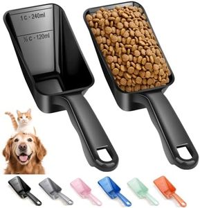 2-Pack Dog Food Scoop 1 Cup, Plastic Pet Food Measuring Scoop With Measuring Lines (1/2 & 1 Cup Markings) for Dogs, Cats, Fish, Bird（Black)