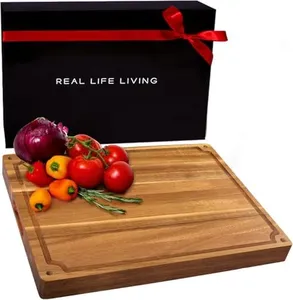 Premium Large Acacia Wood Cutting Board for Kitchen. 1.5in Extra Thick Chopping Board with Juice Groove. Anti-Bacterial non slip Reversible Butcher Block Countertop & Charcuterie Board gift set