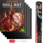 BBQ Grill Mat Set of (5+1), Non Stick Baking Mats, Thick Reusable Fireproof Grill Sheets, Easy to Clean Barbecue Grilling Accessories for Gas, Charcoal, Electric & Outdoor Grills, 15.7*13inch (Black)