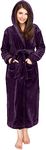 NY Threads Women Fleece Hooded Bathrobe - Plush Long Robe (Medium, Plum)