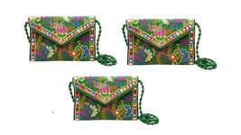 Clutch Bags for Women Jaipuri Rajasthani Handmade Embroidery Mirror Work Stylish Sling Bags for Women Cross Body Bags for Ladies and Girls - 22X16 Cm - Pack of 3