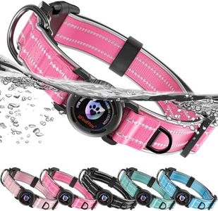 AirTag Dog Collar, Reflective Durable Nylon, IP68 Waterproof Rubber Gasket Ring, Twist‑Lock Safety Buckle & Quick‑Release Buckle, Compatible with Apple AirTag (Rose Red, Large)
