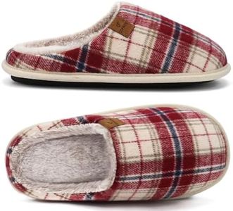 COFACE Womens Mens Red Flano Plaid Cozy Memory Foam scuff Slippers Slip On Warm House Shoes Indoor/Outdoor With Best Arch Support