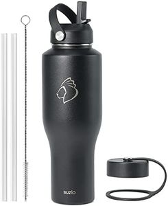 BUZIO Insulated Water Bottle with Straw Lid, 40oz Tumbler Travel Flask, Double Wall Vacuum Insulated Stainless Steel Leak Proof Tumbler, Fits Any Car Cup Holders, Keeps Cold for 48 Hrs, Hot for 24 Hrs