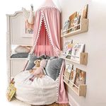 LOAOL Kids Bed Canopy with Pom Pom Hanging Canopy for Baby Crib Nook Castle Game Tent Nursery Play Room Decor (Pink)