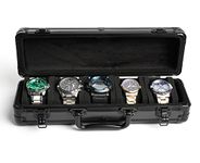 RIGICASE Aluminum 5 slots Hard men's watch box case, Luxury watch display storage organizer box with soft foam pillows snug fit all size watches up to 60mm face