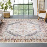 Well Woven Vera Bohemian Vintage Grey Tribal Diamond Medallion Area Rug 120 x 160 cm (3'11" x 5'3" ft.)