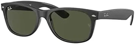 Ray-Ban RB2132 NEW WAYFARER Square Sunglasses For Men For Women + BUNDLE with Designer iWear Eyewear Kit (Rubber Black on Black/Crystal Lens G-15 Green, 55MM)