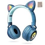 PowerLocus Wireless Bluetooth Headphones for Kids, Kid Headphone Over-Ear with LED Lights, Foldable Headphones with Microphone,Volume Limited, Wireless and Wired Headphone for Phones,Tablets,PC,Laptop