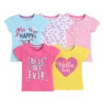 Hopscotch Girls All-Over Print T-Shirts - Pack of 5 in Multi Color for Ages 3-4 Years