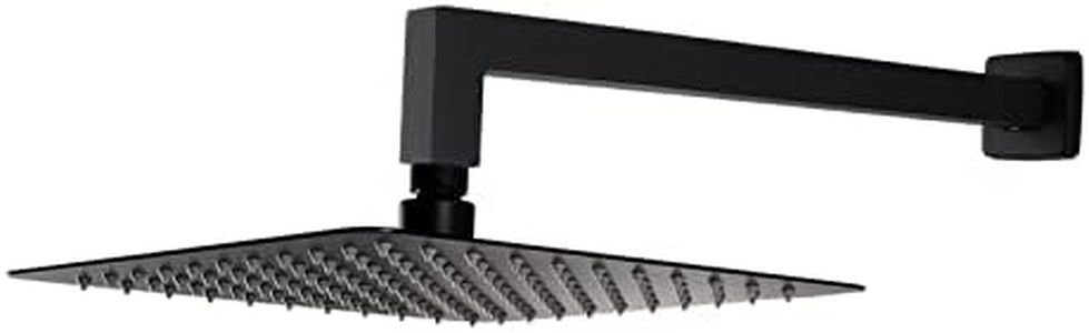 ACA International 10'' Square Rain Shower Head with 400mm Wall Shower Arm Bathroom Shower Head Set Large Swivel Stainless Steel Shower Head L-Shape Shower Arm (Black)
