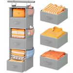 Pipishell Hanging Closet Organizer 6-Shelf, Hanging Shelves for Closet with 3 Removable Drawers, Hanging Shelves Organizer for Bedroom or Garment Rack, 12'' x 12'' x 43.3'', Dark Gray