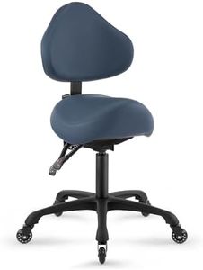 DR.LOMILOMI Pneumatic Swivel Rolling Saddle Stool with Wheels and Back Support for Hair Stylist, Hygienic Clinic Spa Massage, Home, Office - 510 KOA (Queen Blue, Standard)