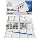 Winsor & Newton, Cotman Watercolour 'Travel Set', 24 x Half Pans + 1 x Cotman Watercolour Round Brush