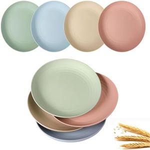 WANBY Wheat Plastic Reusable Dinner Plates Unbreakable Dinner Dishes Outdoor Plates Sets Dishwasher Microwave Safe (Big 4 Pcs 9')