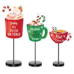3 Pieces Hot Cocoa Wood Sign Tall Standing Hot Chocolate Bar Accessories Rustic Table Topper Snowflake Winter Table Decor Set Centerpiece for Bar Table Tiered Tray Decorations