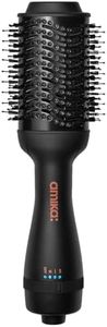 amika blow dry hair brush 2.0-2-in-1 blow dryer + hot air styler - hair dryer brush for shiny + frizz-free blowouts - large oval tourmaline barrel with negative ions - 3 adjustable heat settings