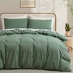 100% Washed Cotton Duvet Cover King Size, Mint Green Fade-Resistant Natural Bedding Set (No Comforter), 104x90 Inches