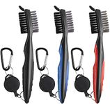 3 Pack Golf Club Brush Groove Cleaner, Dual Sided Nylon and Steel Brush with Spike Ergonomic Design Retractable Zip-line Aluminum Carabiner for Cleaning Club Face and Groove, 3 Colors