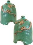 Anthony Stoneware Toad Houses, Teal Green, Pack of 2