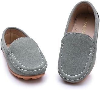 LONSOEN Boys Girls Loafers Casual Dress Shoes Little Kid, Olive Green 12