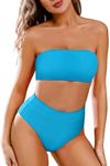 Pink Queen Women's Removable Strap Pad High Waist Bikini Set Swimsuit Blue M