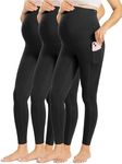 Enerful Womens Maternity Leggings with Pockets Workout Legging Pants Buttery Soft Pregnancy Active Wear Yoga Tights - 3pack Black*3 - X-Large