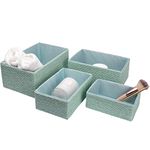 La Jolíe Muse Storage Baskets Set 4 - Stackable Woven Basket Paper Rope Bin, Storage Boxes for Makeup Closet Bathroom Bedroom, Turquoise