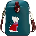 Small Crossbody Phone Bag for Women Leather Cute Cat Cellphone Purse Shoulder Bags PU Wallet (Peacock Blue)