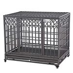 SMONTER 46" Heavy Duty Dog Crate Strong Metal Pet Kennel Playpen with Two Prevent Escape Lock, Large Dogs Cage with Wheels, Y Shape, Dark Silver …