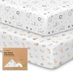 2-Pack Bamboo Viscose Crib Sheets for Boys, Girls - Fitted Crib Sheet, Organic Baby Crib Sheets Neutral,Crib Mattress Sheet,Toddler Bed Sheets,Baby Sheets for Crib,Unisex Crib Fitted Sheet (KeaSafari)