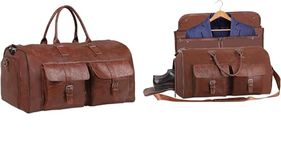Auslese® 2 in 1 Leather Convertible Hanging Suitcase Suit Travel Garment Bag Carry on Garment Duffel Bag for Men Women Business Travel Bag Large Capacity-56L (Brown)