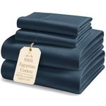 Luxury 100% Egyptian Cotton Bed Sheets - 1000 Thread Count 4-Piece Dark Denim Queen Sheets Set, Long Staple Cotton Bedding Sheets, Sateen Weave, Hotel Sheets, 16" Deep Pocket (Fits Upto 17" Mattress)