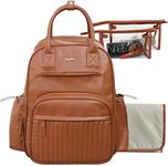 Hap Tim Baby Nappy Bag, Leather Diaper Bag Backpack with Changing Pad,19 Pockets, 2 Clear Makeup Bags, 2 Stroller Clips,Travel Backpack for Women, Baby Registry Search, Brown (AU-K2252-BR)