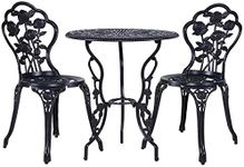 Gardeon Outdoor Garden Setting Seat 3 Piece, Cast Aluminium Bistro Set Lounge Chair Dining Coffee Table and Chairs Park Patio Porch Backyard Terrace Balcony Kids Furniture, with Floral Pattern Black