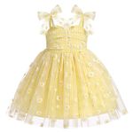 IDOPIP Baby Girl Daisy Flower Tutu Dress Summer Sleeveless Backless Princess Birthday Party Dresses Toddler Girl First Communion Pageant Flower Bow Sundress Clothes Yellow Daisy 12-18 Months